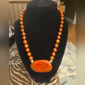 Lola Rose  Quartz  Orange Stone And  Beaded  Chunky Necklace